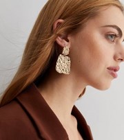 New Look Gold Square Textured Doorknocker Earrings